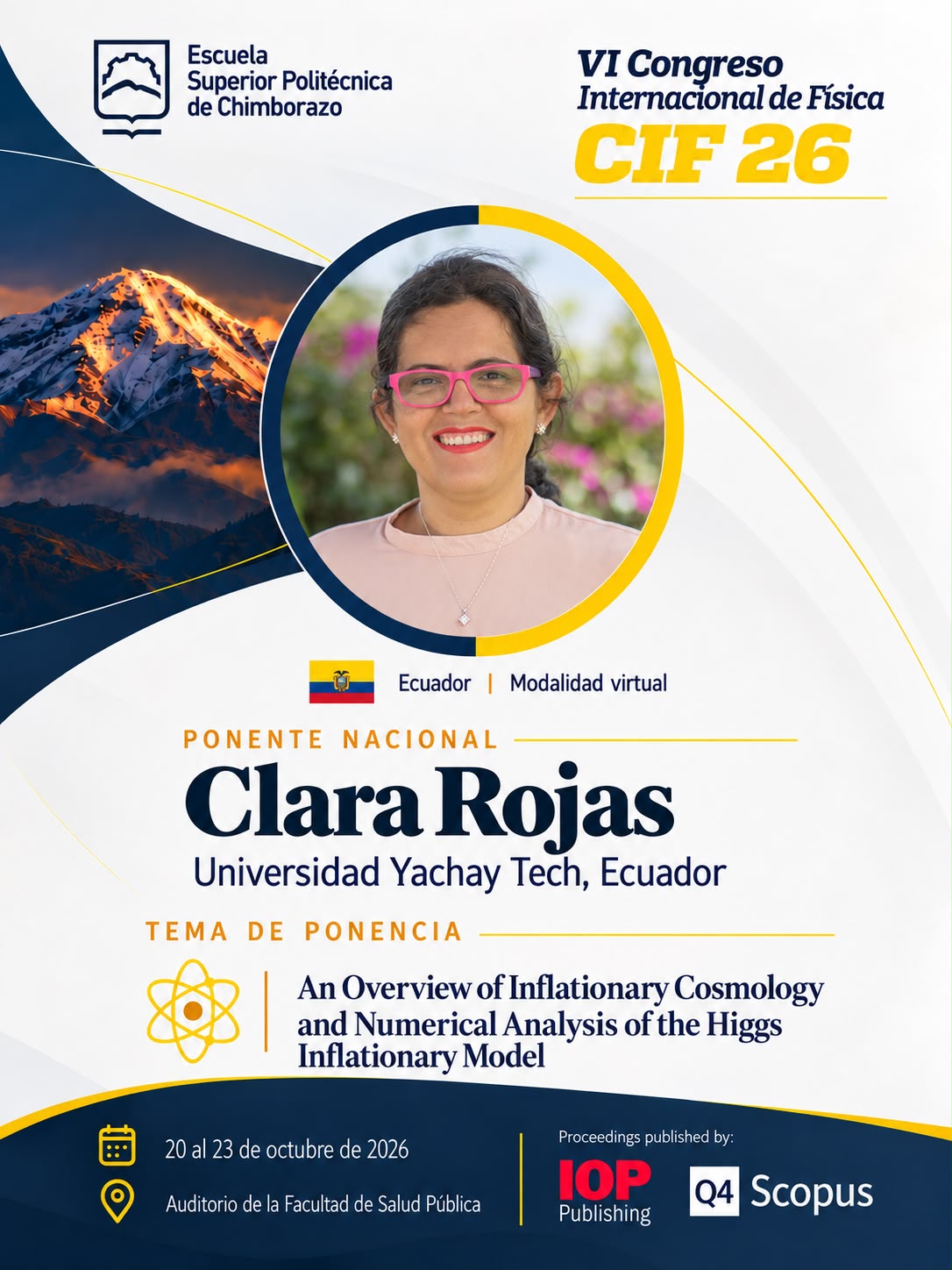 Afiche de Clara Rojas: ponente nacional, Yachay Tech, Ecuador