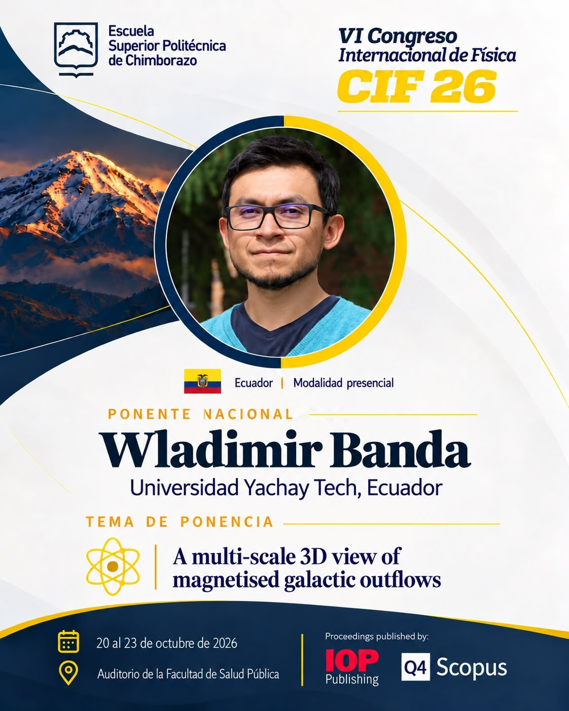Afiche de Wladimir Banda: ponente nacional, Yachay Tech, Ecuador
