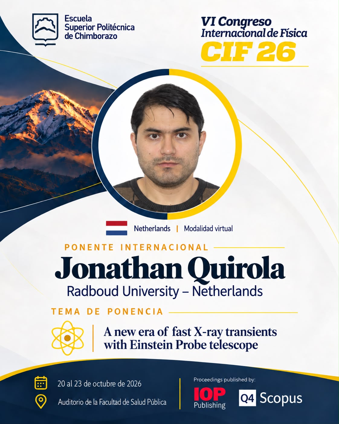 Afiche de Jonathan Quirola: ponente internacional, Radboud University, Países Bajos