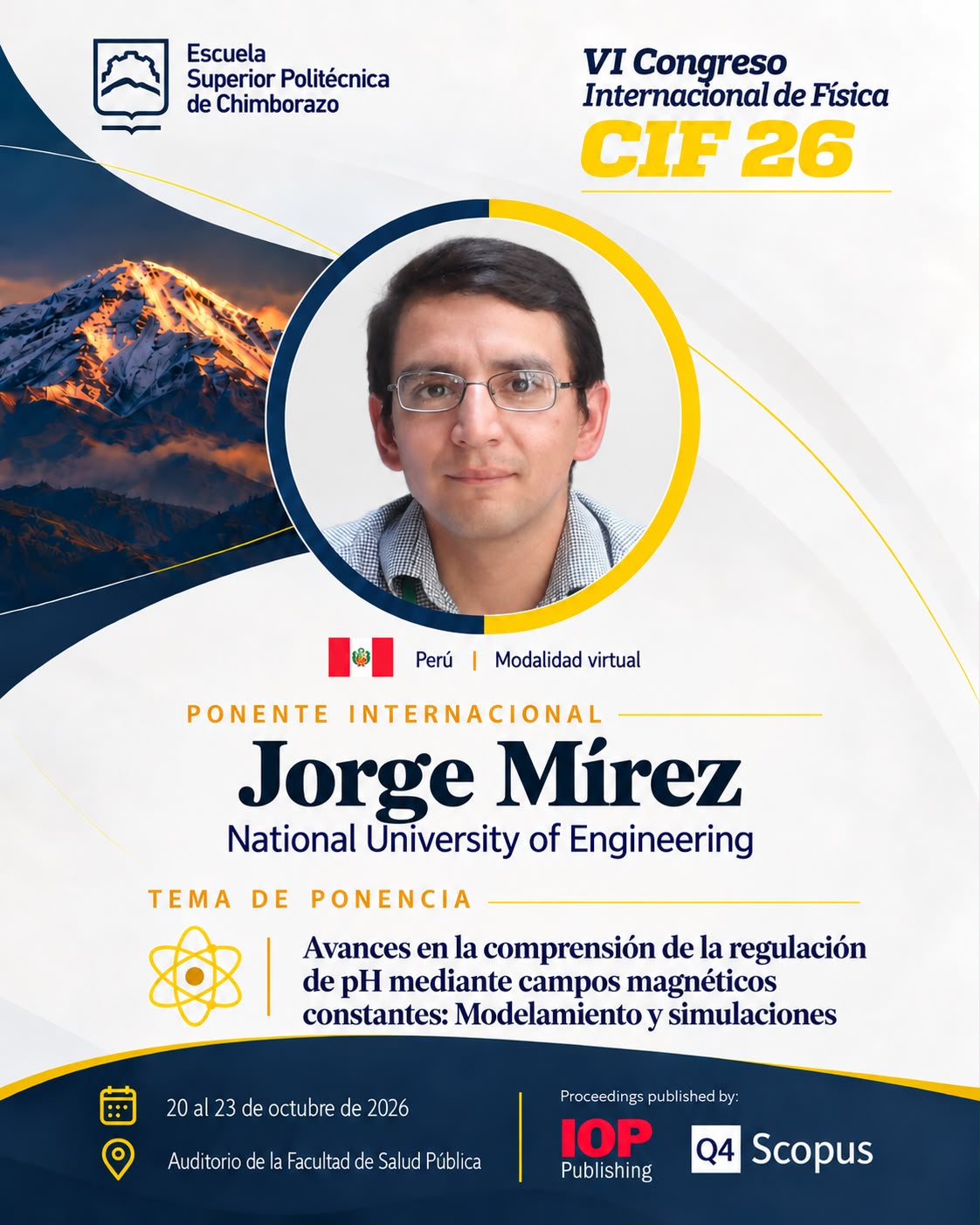 Afiche de Jorge Mírez: ponente internacional, National University of Engineering, Perú