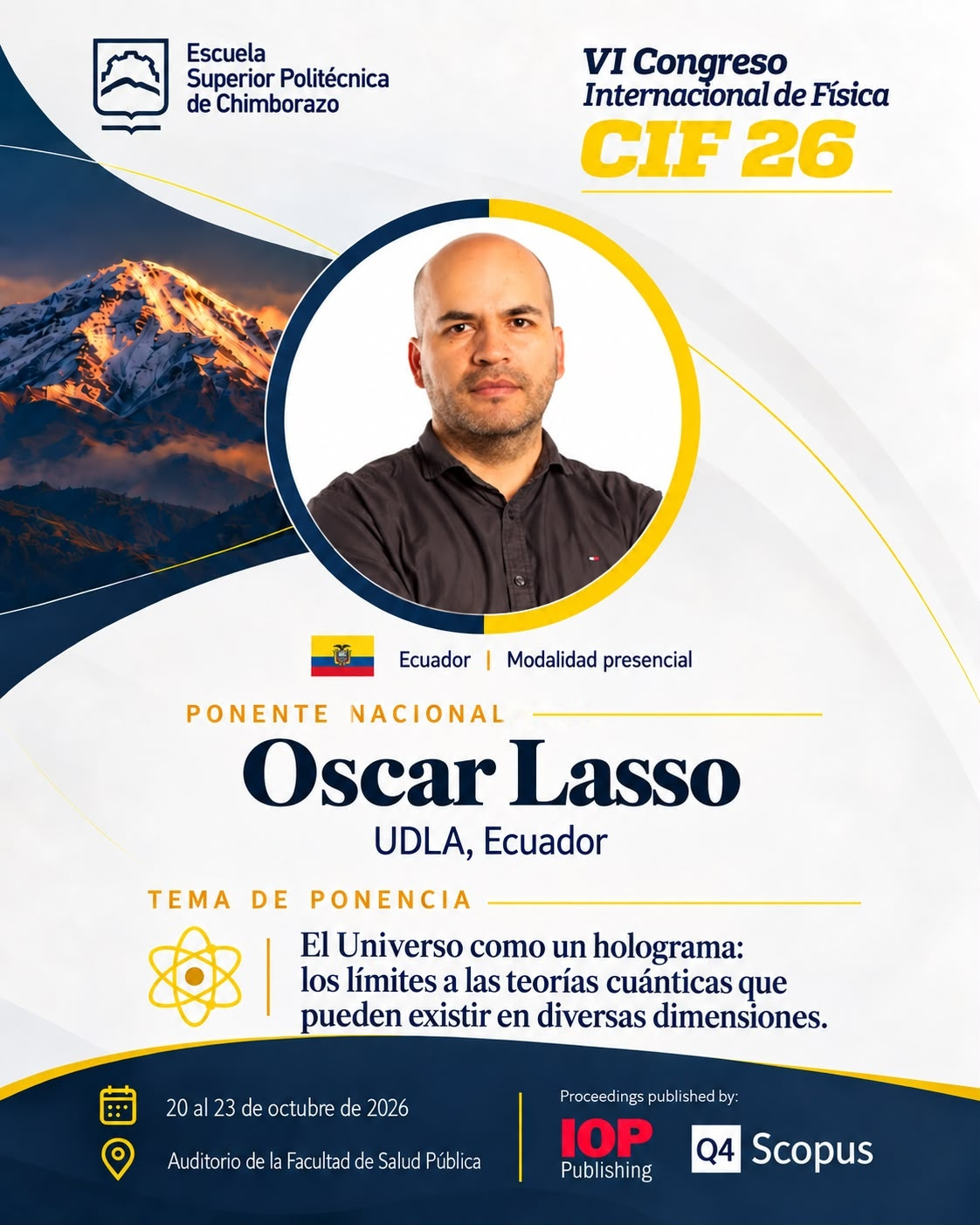 Afiche de Oscar Lasso: ponente nacional, UDLA, Ecuador